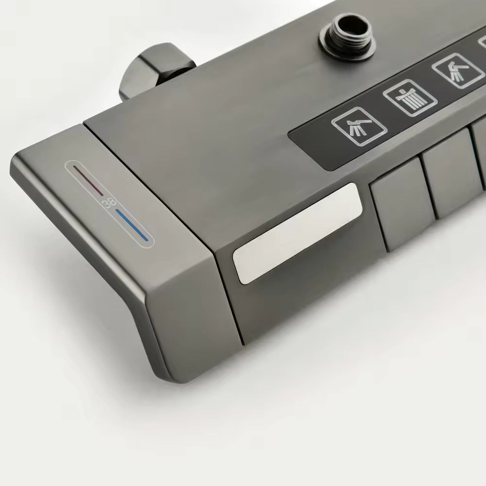 Mezclador inteligente con pantalla Digital, luz LED, juego de ducha termostática de 4 funciones, pistola de Metal, botón de Piano