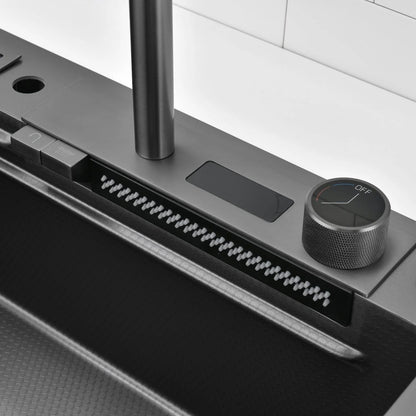 مجموعة حوض المطبخ لمحطة عمل أكوا ووترفول مع شاشة عرض رقمية لدرجة الحرارة وحامل سكاكين