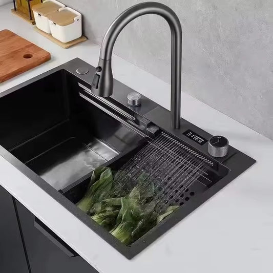 Aqua Waterfall Workstation Kitchen Sink Set with Digital Temperature Display