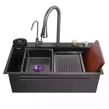 Aqua Single Bowl Workstation Kitchen Sink Set with Waterfall Faucet